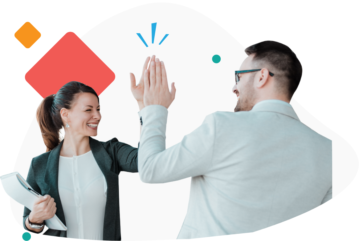 Two people high-fiving and smiling